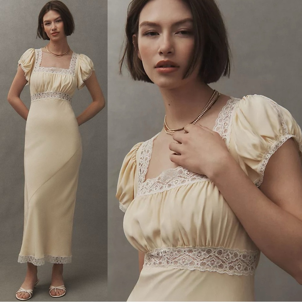 NWOT- Reformation Clarisse Silk Lace Dress In Sugar